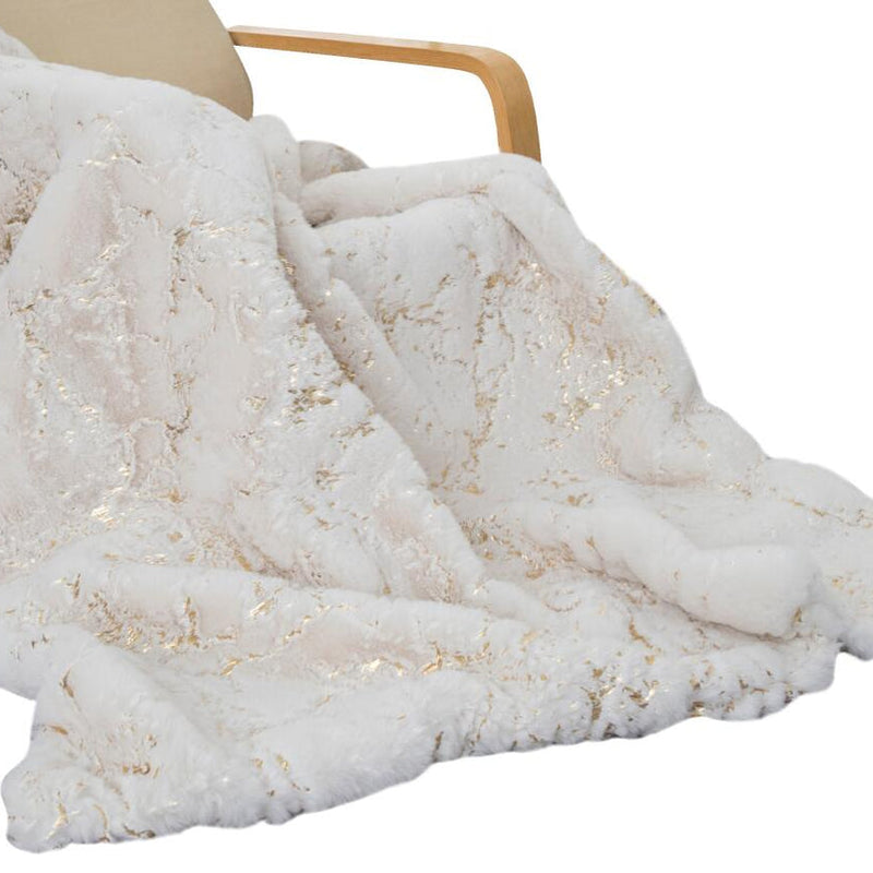 Metallic Golden Shimmery Faux Rabbit Soft Throw Blanket for Luxurious Décor