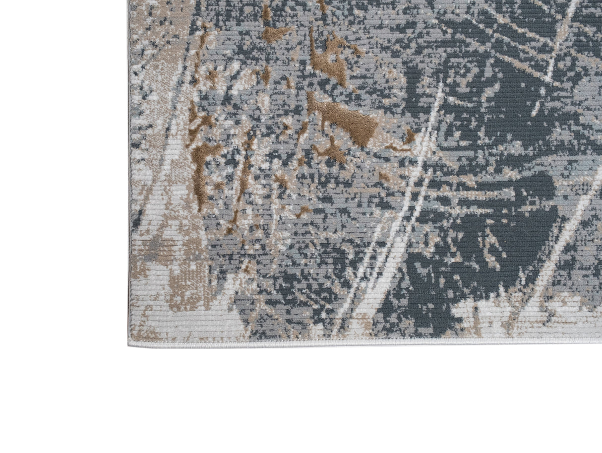 METZ 4201 Polyester Viscose Rug - Crème, Charcoal, Silver, Teal Marbled Abstract, Warm Mocha Tone-To-Tone High-Low Texture, 9' 8" X 13' (1 Rug)
