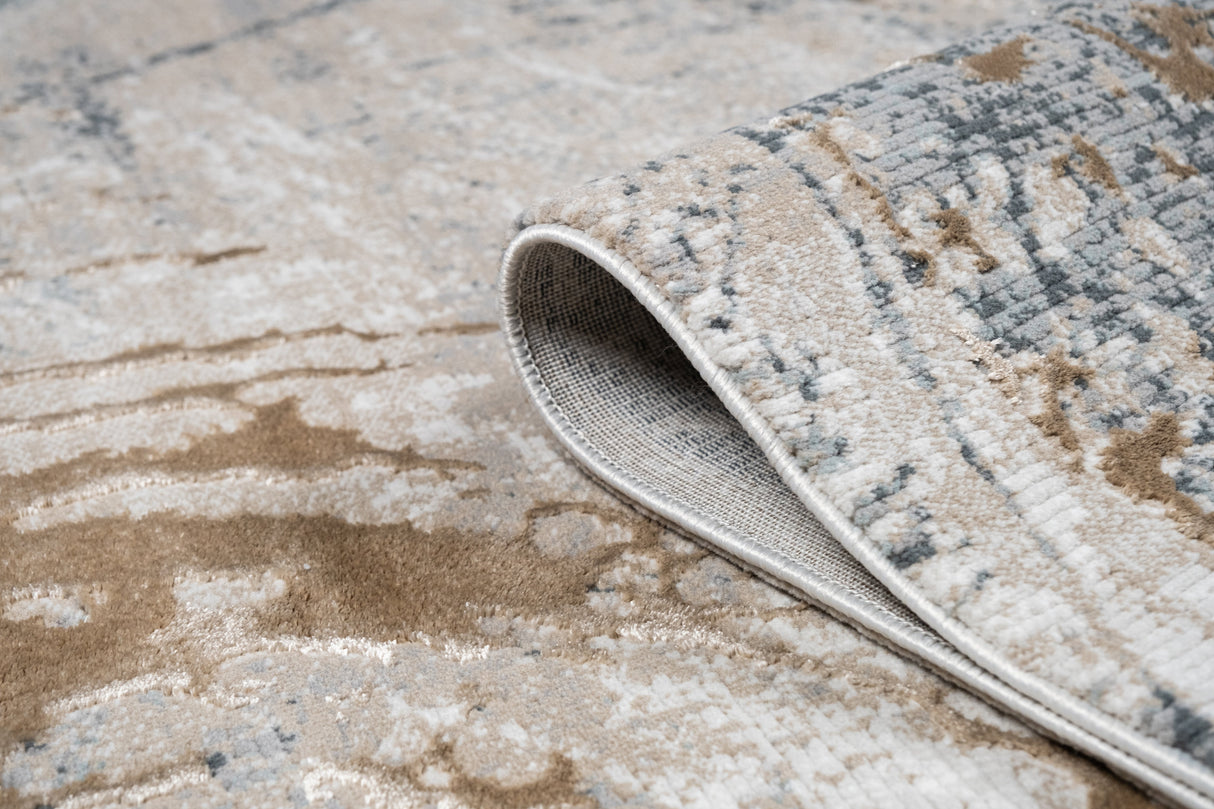 METZ 4201 Polyester Viscose Rug - Crème, Charcoal, Silver, Teal Marbled Abstract, Warm Mocha Tone-To-Tone High-Low Texture, 9' 8" X 13' (1 Rug)