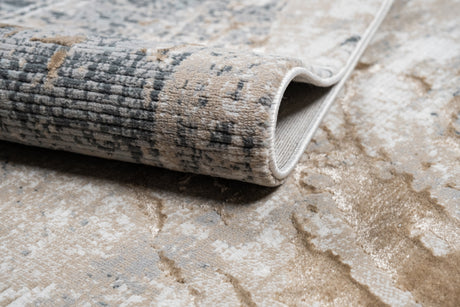 METZ 4201 Polyester Viscose Rug - Crème, Charcoal, Silver, Teal Marbled Abstract, Warm Mocha Tone-To-Tone High-Low Texture, 9' 8" X 13' (1 Rug)