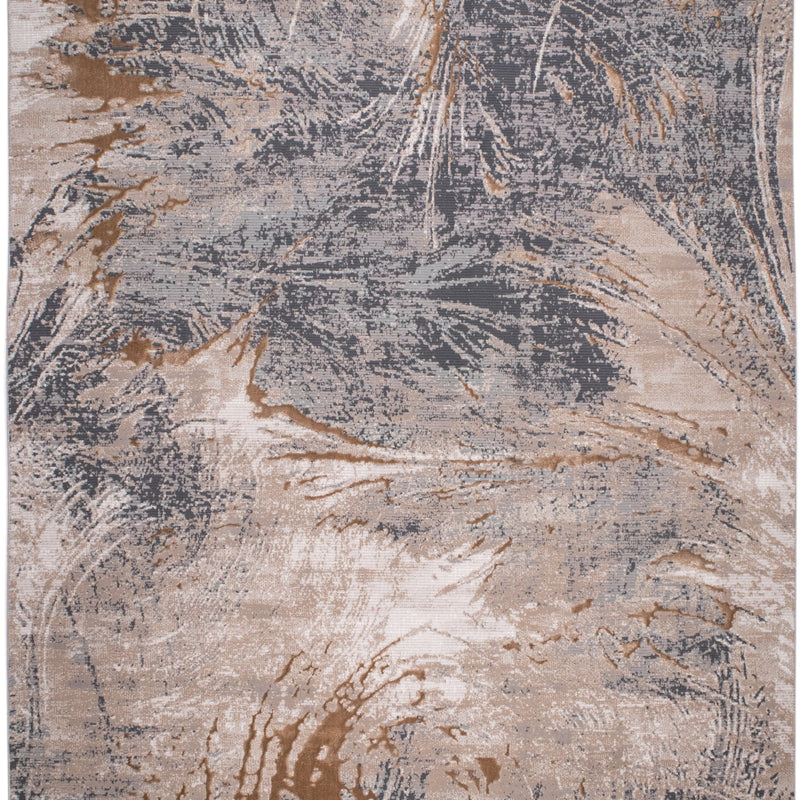 METZ 4201 Polyester Viscose Rug - Crème, Charcoal, Silver, Teal Marbled Abstract, Warm Mocha Tone-To-Tone High-Low Texture, 9' 8" X 13' (1 Rug)