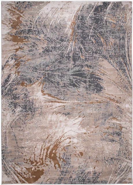 METZ 4201 Polyester Viscose Rug - Crème, Charcoal, Silver, Teal Marbled Abstract, Warm Mocha Tone-To-Tone High-Low Texture, 9' 8" X 13' (1 Rug)