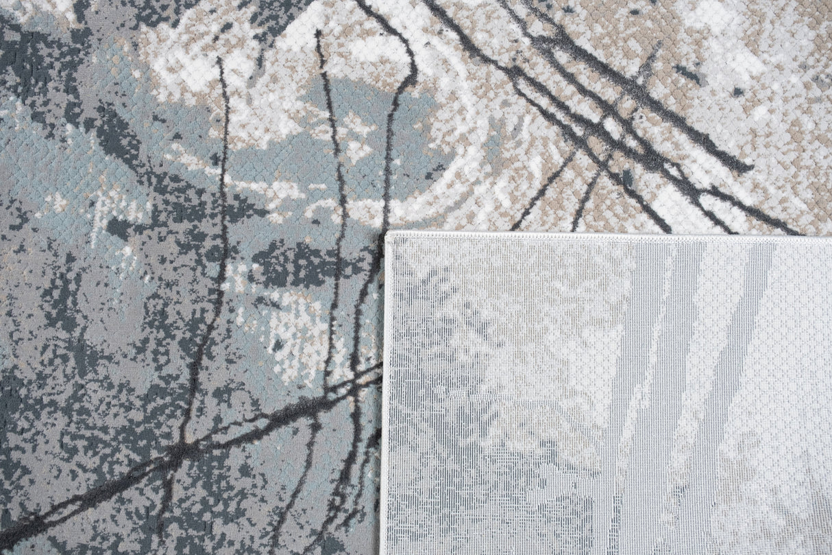 METZ 4202 Polyester Viscose Area Rug - Abstract Marbled High-Low, Crème Beige, Charcoal Tone-On-Tone, Faded Teal & Mocha Accents (9' 8" X 13')