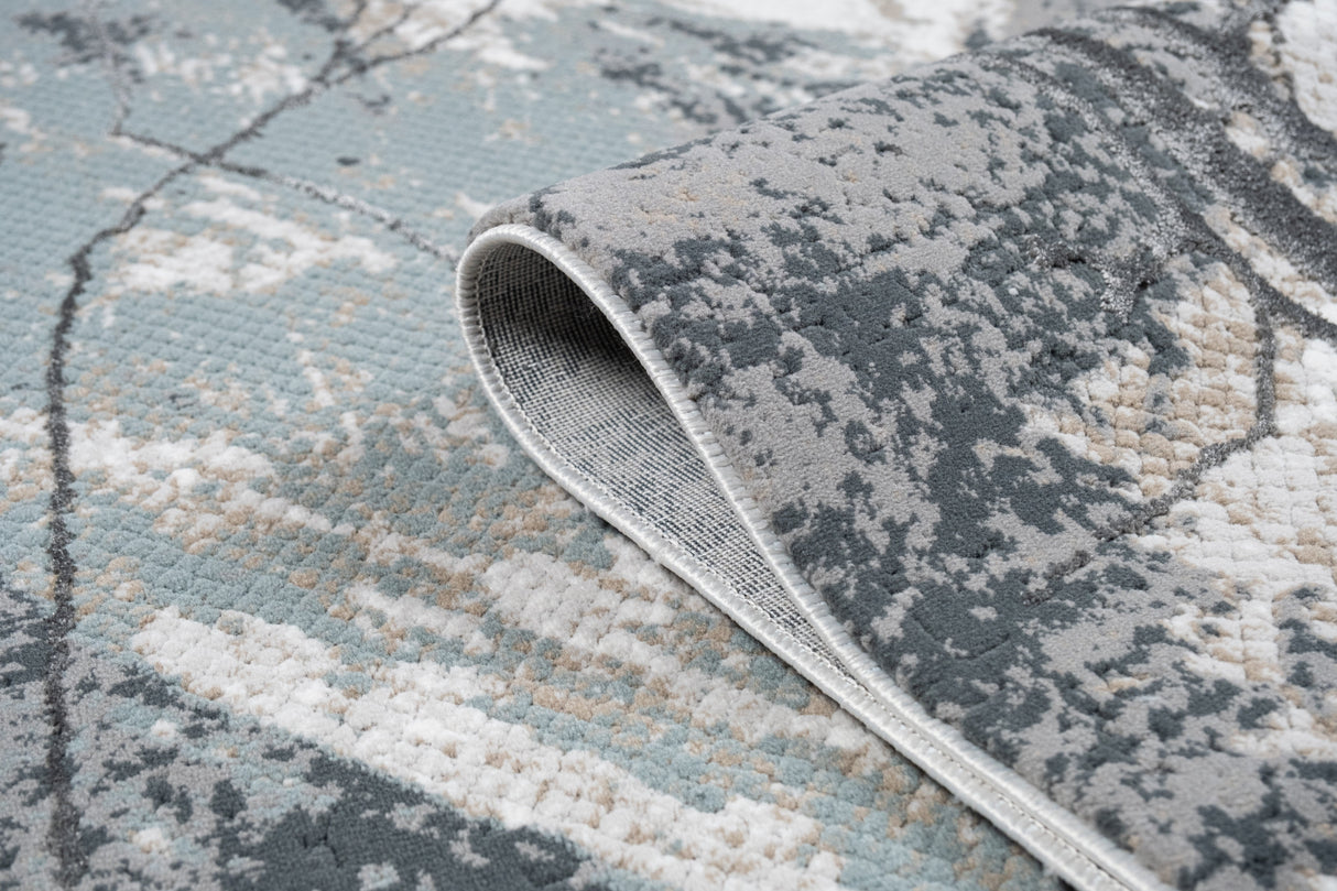 METZ 4202 Polyester Viscose Area Rug - Abstract Marbled High-Low, Crème Beige, Charcoal Tone-On-Tone, Faded Teal & Mocha Accents (9' 8" X 13')