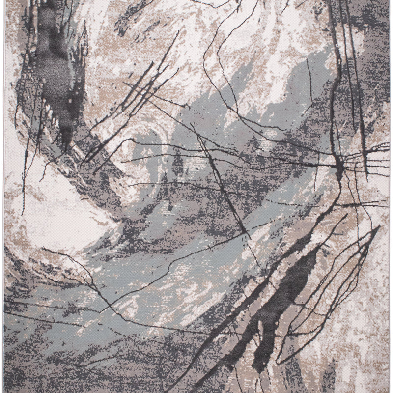 METZ 4202 Polyester Viscose Area Rug - Abstract Marbled High-Low, Crème Beige, Charcoal Tone-On-Tone, Faded Teal & Mocha Accents (9' 8" X 13')