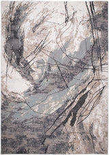 METZ 4202 Polyester Viscose Area Rug - Abstract Marbled High-Low, Crème Beige, Charcoal Tone-On-Tone, Faded Teal & Mocha Accents (9' 8" X 13')