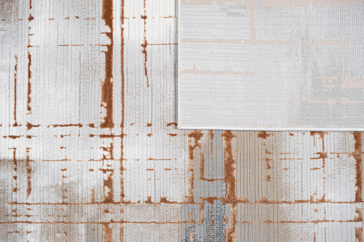 METZ 4203 Polyester Viscose Fabric - Creme, Charcoal, Silver, Mocha Abstract Geometric High-Low Texture, 9' 8" x 13' (1 Rug)