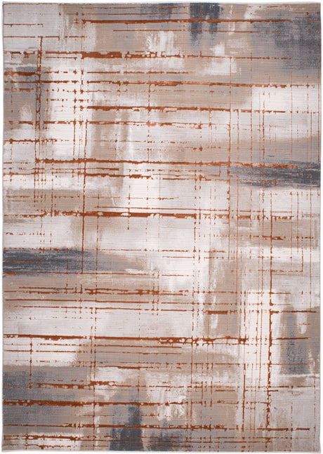 METZ 4203 Polyester Viscose Fabric - Creme, Charcoal, Silver, Mocha Abstract Geometric High-Low Texture, 9' 8" x 13' (1 Rug)
