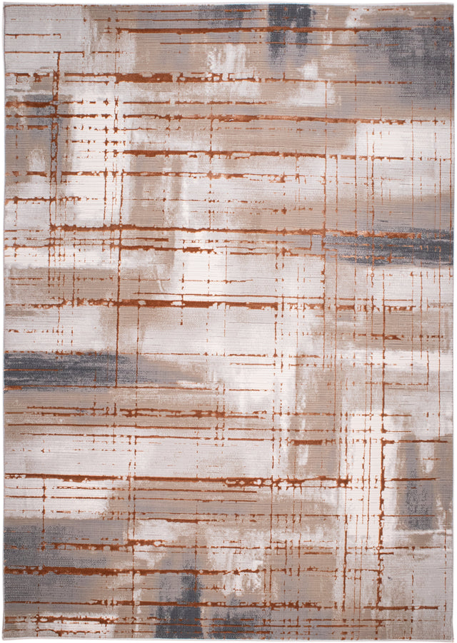 METZ 4203 Polyester Viscose Fabric - Creme, Charcoal, Silver, Mocha Abstract Geometric High-Low Texture, 9' 8" x 13' (1 Rug)