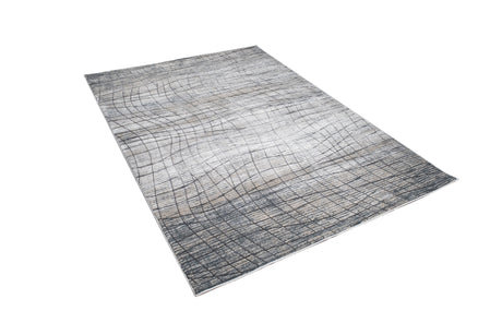 METZ 4204 Area Rug - Creme, Mocha, Beige Abstract Design, Charcoal Checker High-Low Pattern, 9' 8" X 13' (1 Unit)