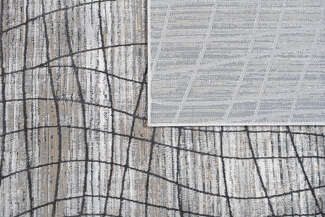 METZ 4204 Area Rug - Creme, Mocha, Beige Abstract Design, Charcoal Checker High-Low Pattern, 9' 8" X 13' (1 Unit)