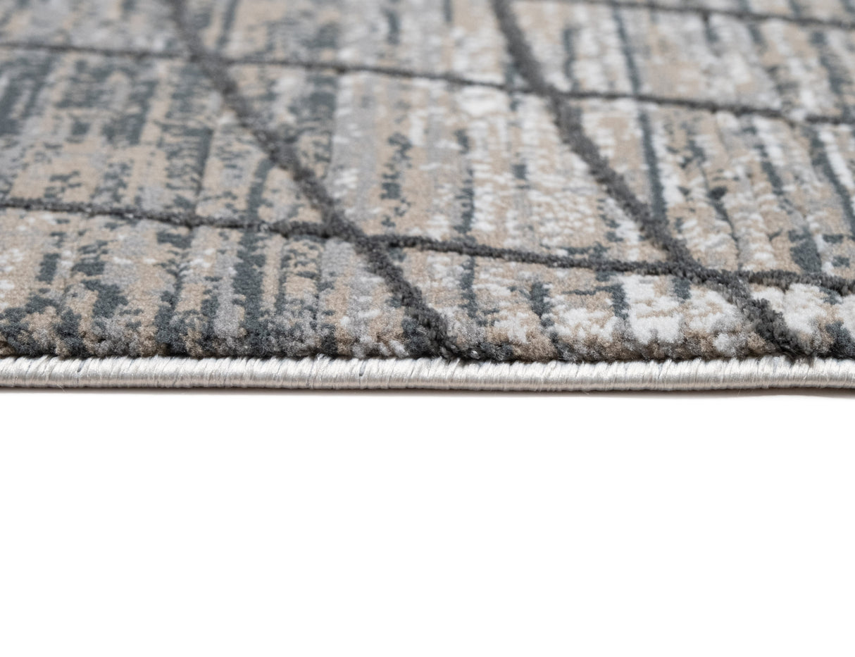 METZ 4204 Area Rug - Creme, Mocha, Beige Abstract Design, Charcoal Checker High-Low Pattern, 9' 8" X 13' (1 Unit)