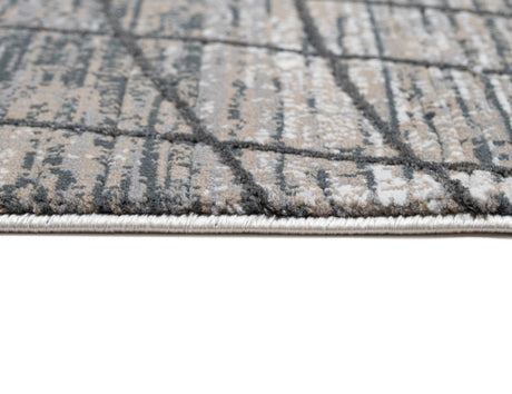 METZ 4204 Area Rug - Creme, Mocha, Beige Abstract Design, Charcoal Checker High-Low Pattern, 9' 8" X 13' (1 Unit)