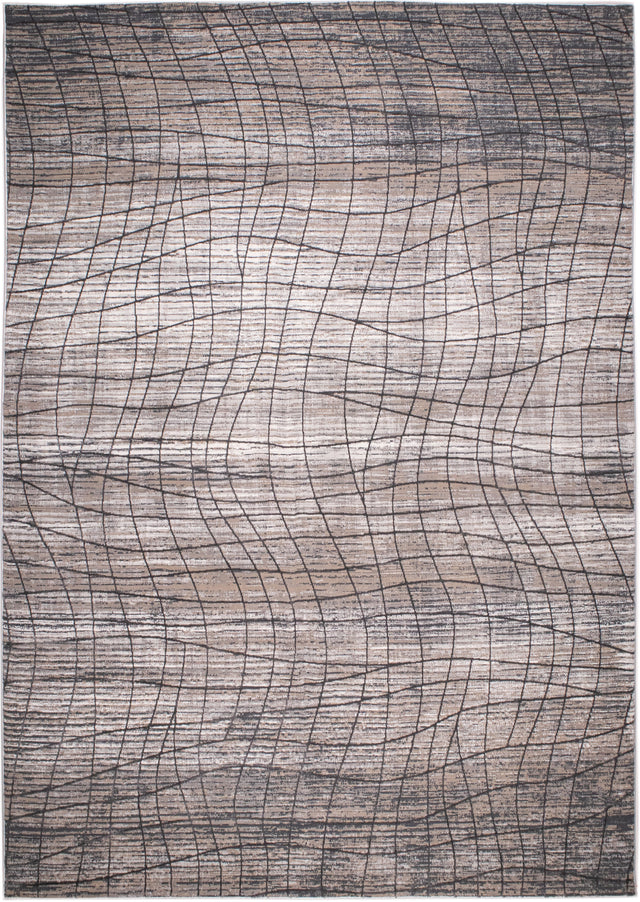 METZ 4204 Area Rug - Creme, Mocha, Beige Abstract Design, Charcoal Checker High-Low Pattern, 9' 8" X 13' (1 Unit)