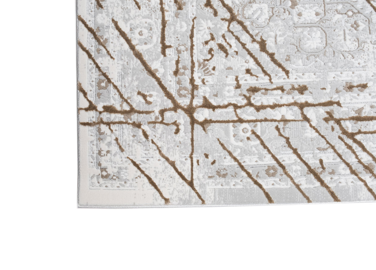 METZ 4206 Polyester Viscose Area Rug - Taupe Geometric Tone-To-Tone Mocha High-Low Pattern, 9' 8" X 13' (1 Rug)