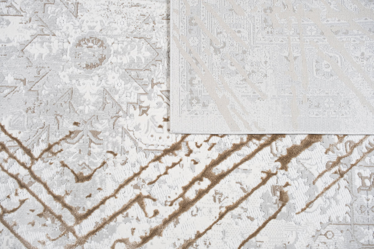 METZ 4206 Polyester Viscose Area Rug - Taupe Geometric Tone-To-Tone Mocha High-Low Pattern, 9' 8" X 13' (1 Rug)