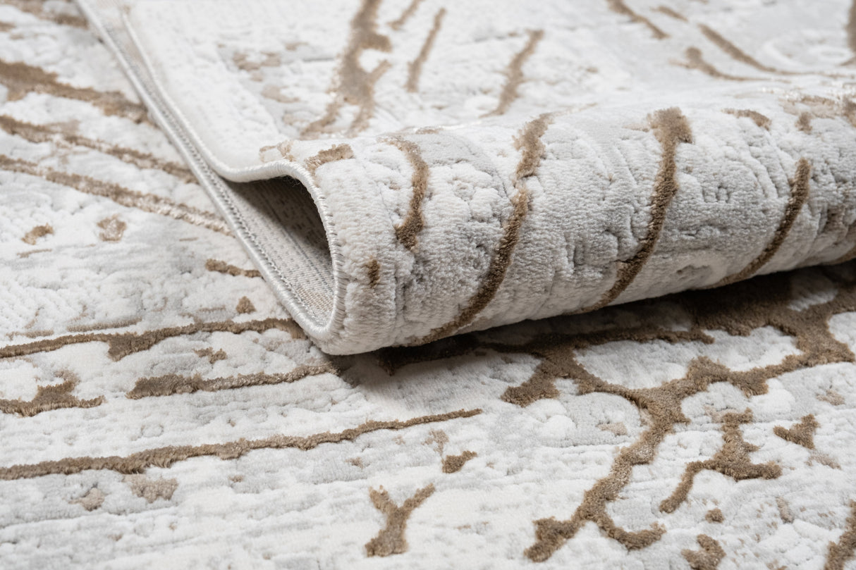 METZ 4206 Polyester Viscose Area Rug - Taupe Geometric Tone-To-Tone Mocha High-Low Pattern, 9' 8" X 13' (1 Rug)