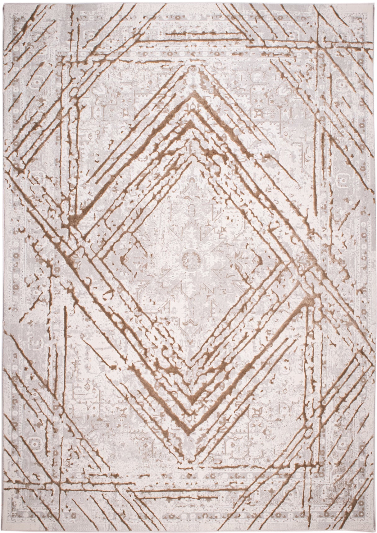 METZ 4206 Polyester Viscose Area Rug - Taupe Geometric Tone-To-Tone Mocha High-Low Pattern, 9' 8" X 13' (1 Rug)