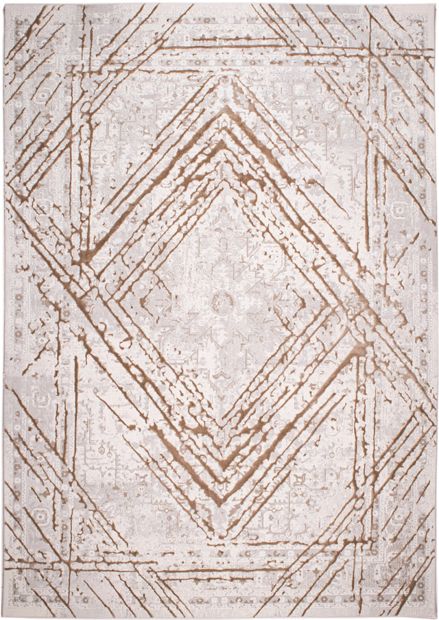 METZ 4206 Polyester Viscose Area Rug - Taupe Geometric Tone-To-Tone Mocha High-Low Pattern, 9' 8" X 13' (1 Rug)
