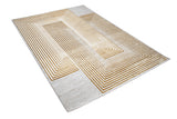 METZ 4207 Polyester Viscose Fabric - Abstract Crème Beige, Gold Bronze Geometrical Double Stacked Square High-Low Design, 9' 8" X 13' (1 Unit)