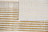 METZ 4207 Polyester Viscose Fabric - Abstract Crème Beige, Gold Bronze Geometrical Double Stacked Square High-Low Design, 9' 8" X 13' (1 Unit)