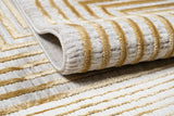 METZ 4207 Polyester Viscose Fabric - Abstract Crème Beige, Gold Bronze Geometrical Double Stacked Square High-Low Design, 9' 8" X 13' (1 Unit)