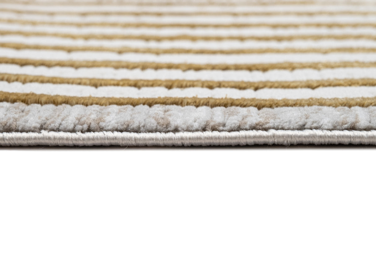 METZ 4207 Polyester Viscose Fabric - Abstract Crème Beige, Gold Bronze Geometrical Double Stacked Square High-Low Design, 9' 8" X 13' (1 Unit)