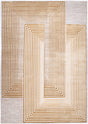 METZ 4207 Polyester Viscose Fabric - Abstract Crème Beige, Gold Bronze Geometrical Double Stacked Square High-Low Design, 9' 8" X 13' (1 Unit)