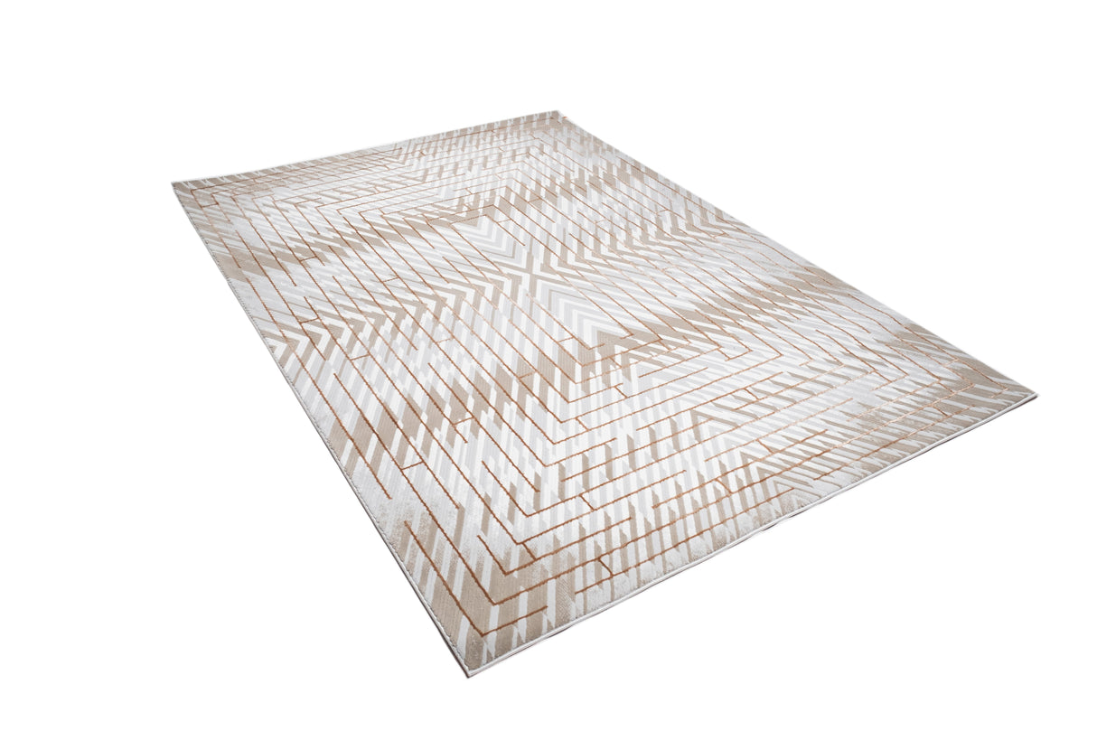METZ 4208 Polyester Viscose Area Rug - Crème, Mocha, Taupe, Brick Abstract Geometric High-Low Design, 9' 8" X 13' (1 Rug)