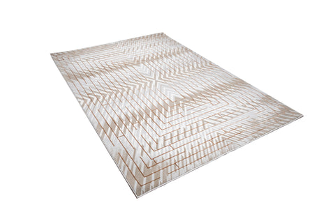 METZ 4208 Polyester Viscose Area Rug - Crème, Mocha, Taupe, Brick Abstract Geometric High-Low Design, 9' 8" X 13' (1 Rug)