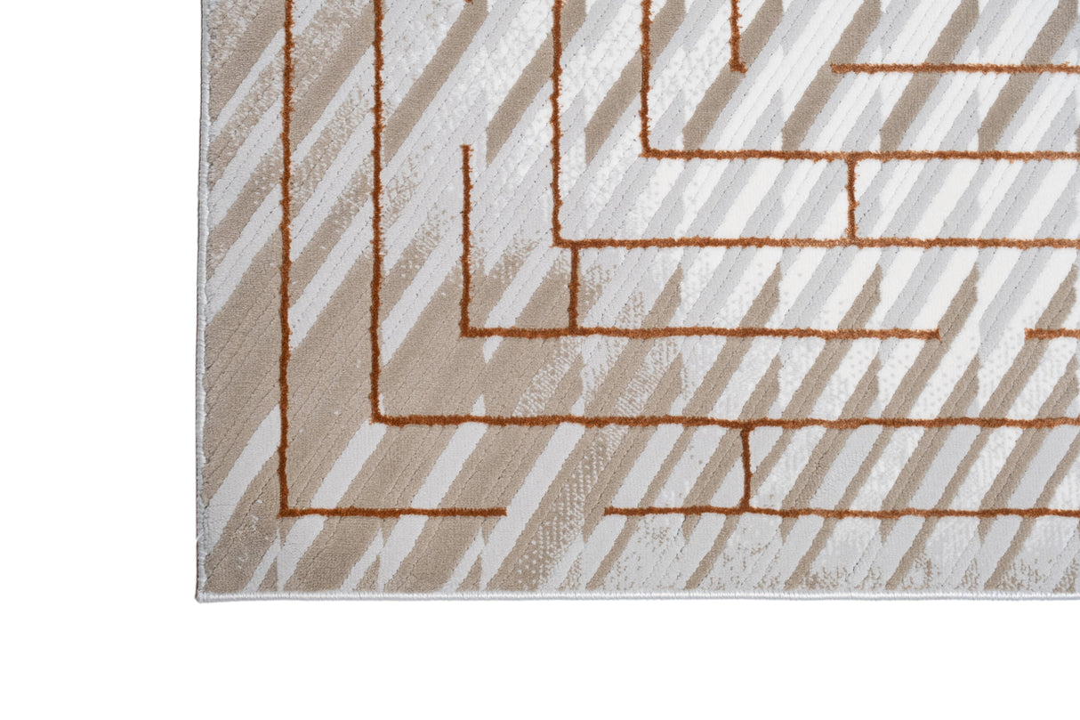 METZ 4208 Polyester Viscose Area Rug - Crème, Mocha, Taupe, Brick Abstract Geometric High-Low Design, 9' 8" X 13' (1 Rug)