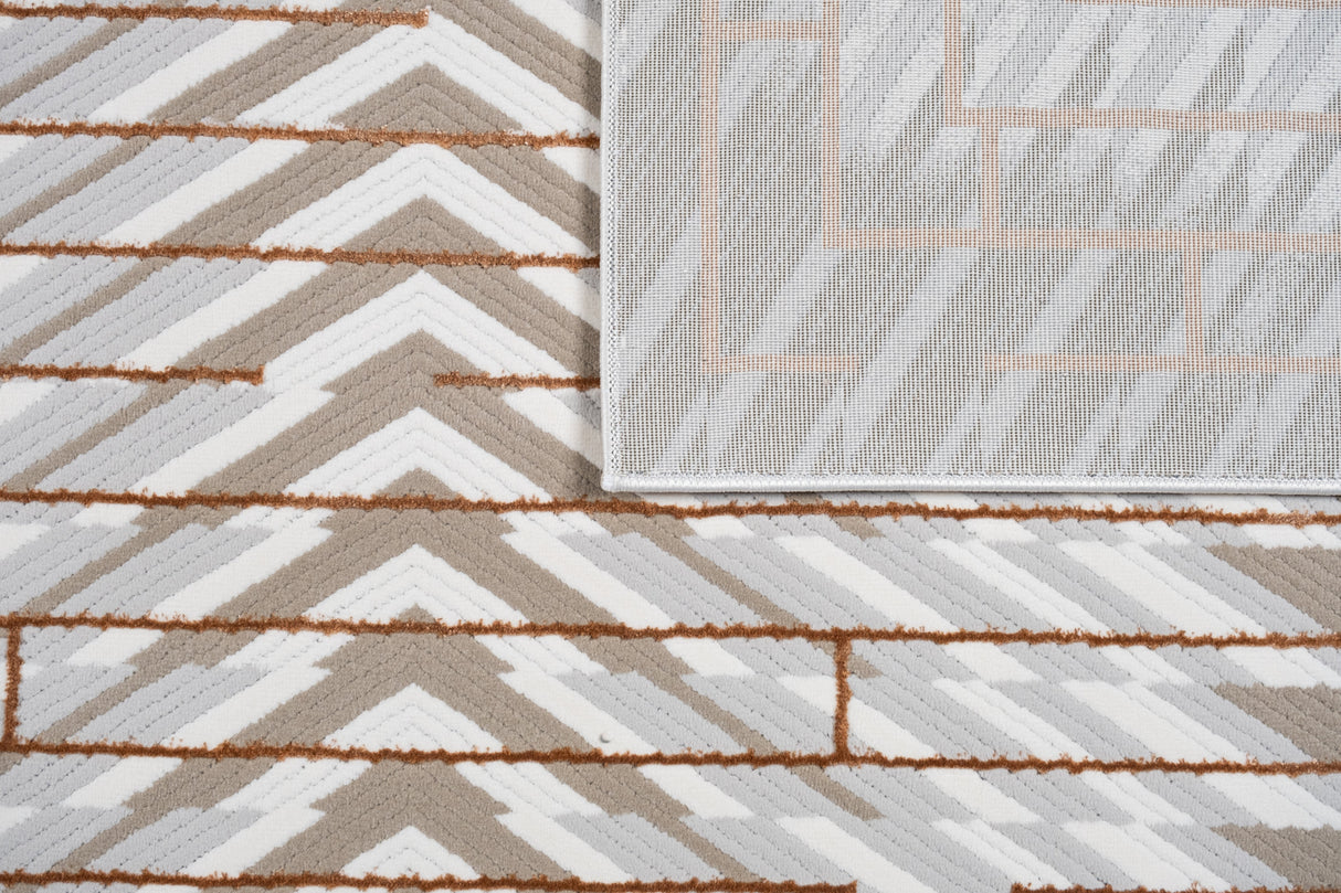 METZ 4208 Polyester Viscose Area Rug - Crème, Mocha, Taupe, Brick Abstract Geometric High-Low Design, 9' 8" X 13' (1 Rug)