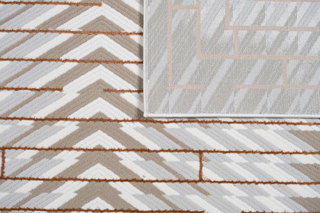 METZ 4208 Polyester Viscose Area Rug - Crème, Mocha, Taupe, Brick Abstract Geometric High-Low Design, 9' 8" X 13' (1 Rug)
