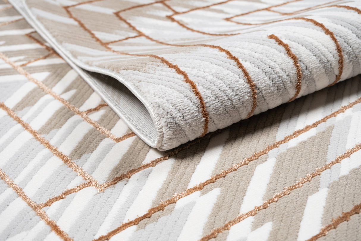 METZ 4208 Polyester Viscose Area Rug - Crème, Mocha, Taupe, Brick Abstract Geometric High-Low Design, 9' 8" X 13' (1 Rug)