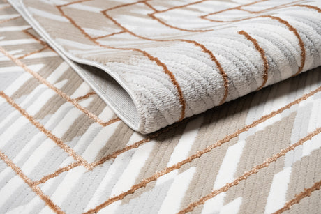 METZ 4208 Polyester Viscose Area Rug - Crème, Mocha, Taupe, Brick Abstract Geometric High-Low Design, 9' 8" X 13' (1 Rug)
