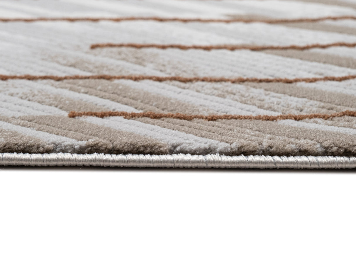 METZ 4208 Polyester Viscose Area Rug - Crème, Mocha, Taupe, Brick Abstract Geometric High-Low Design, 9' 8" X 13' (1 Rug)