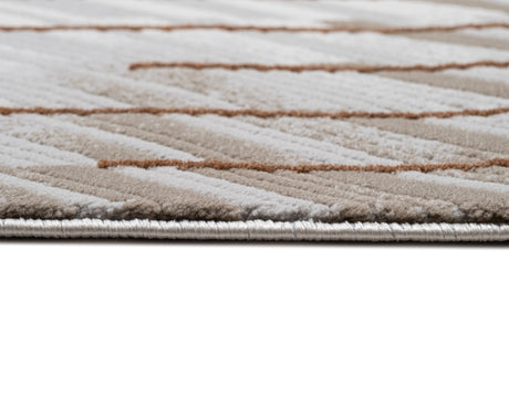 METZ 4208 Polyester Viscose Area Rug - Crème, Mocha, Taupe, Brick Abstract Geometric High-Low Design, 9' 8" X 13' (1 Rug)