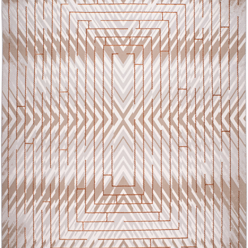 METZ 4208 Polyester Viscose Area Rug - Crème, Mocha, Taupe, Brick Abstract Geometric High-Low Design, 9' 8" X 13' (1 Rug)