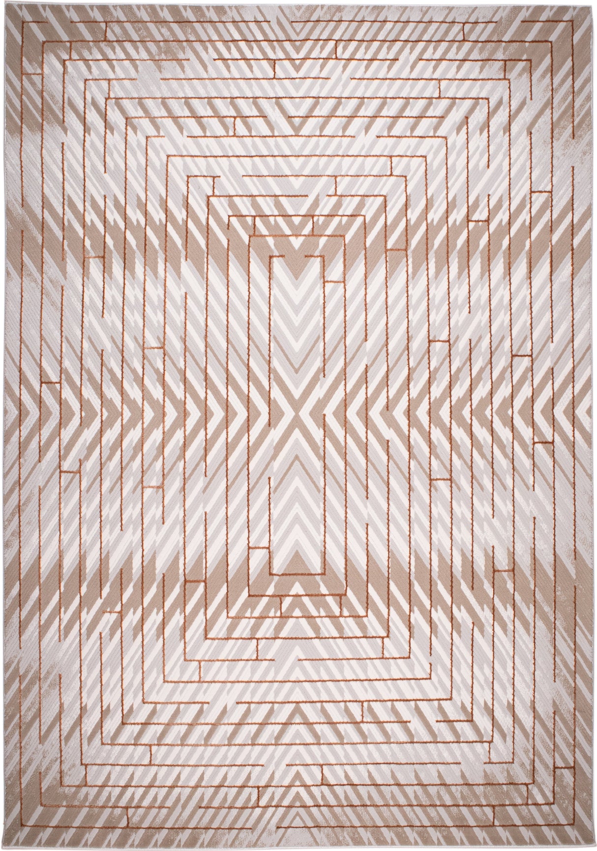 METZ 4208 Polyester Viscose Area Rug - Crème, Mocha, Taupe, Brick Abstract Geometric High-Low Design, 9' 8" X 13' (1 Rug)
