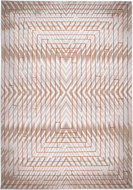 METZ 4208 Polyester Viscose Area Rug - Crème, Mocha, Taupe, Brick Abstract Geometric High-Low Design, 9' 8" X 13' (1 Rug)