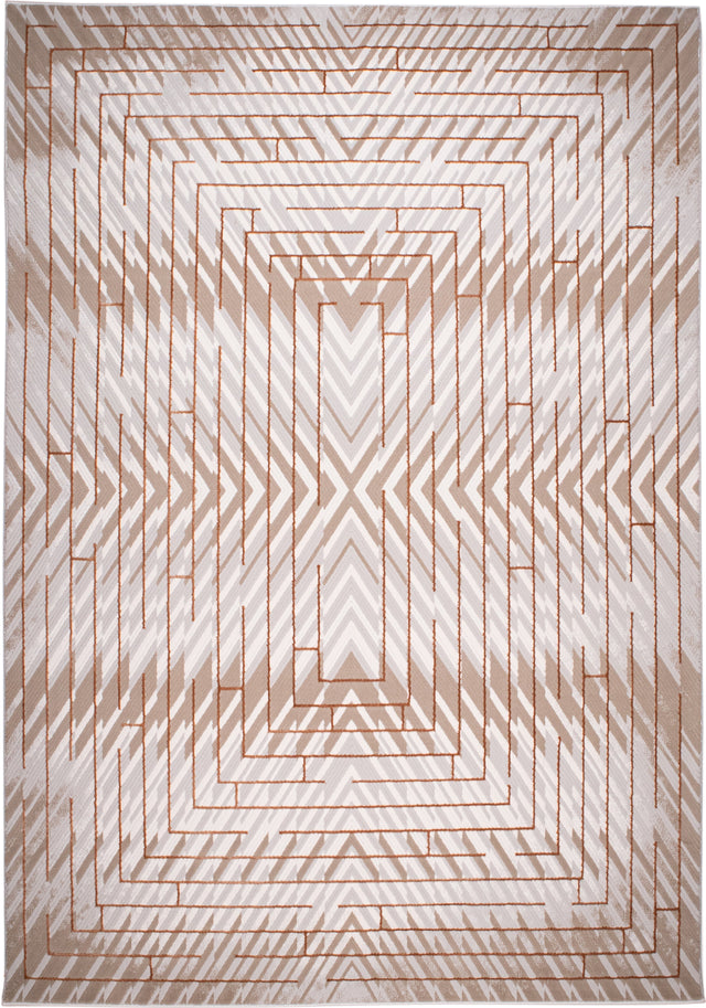 METZ 4208 Polyester Viscose Area Rug - Crème, Mocha, Taupe, Brick Abstract Geometric High-Low Design, 9' 8" X 13' (1 Rug)