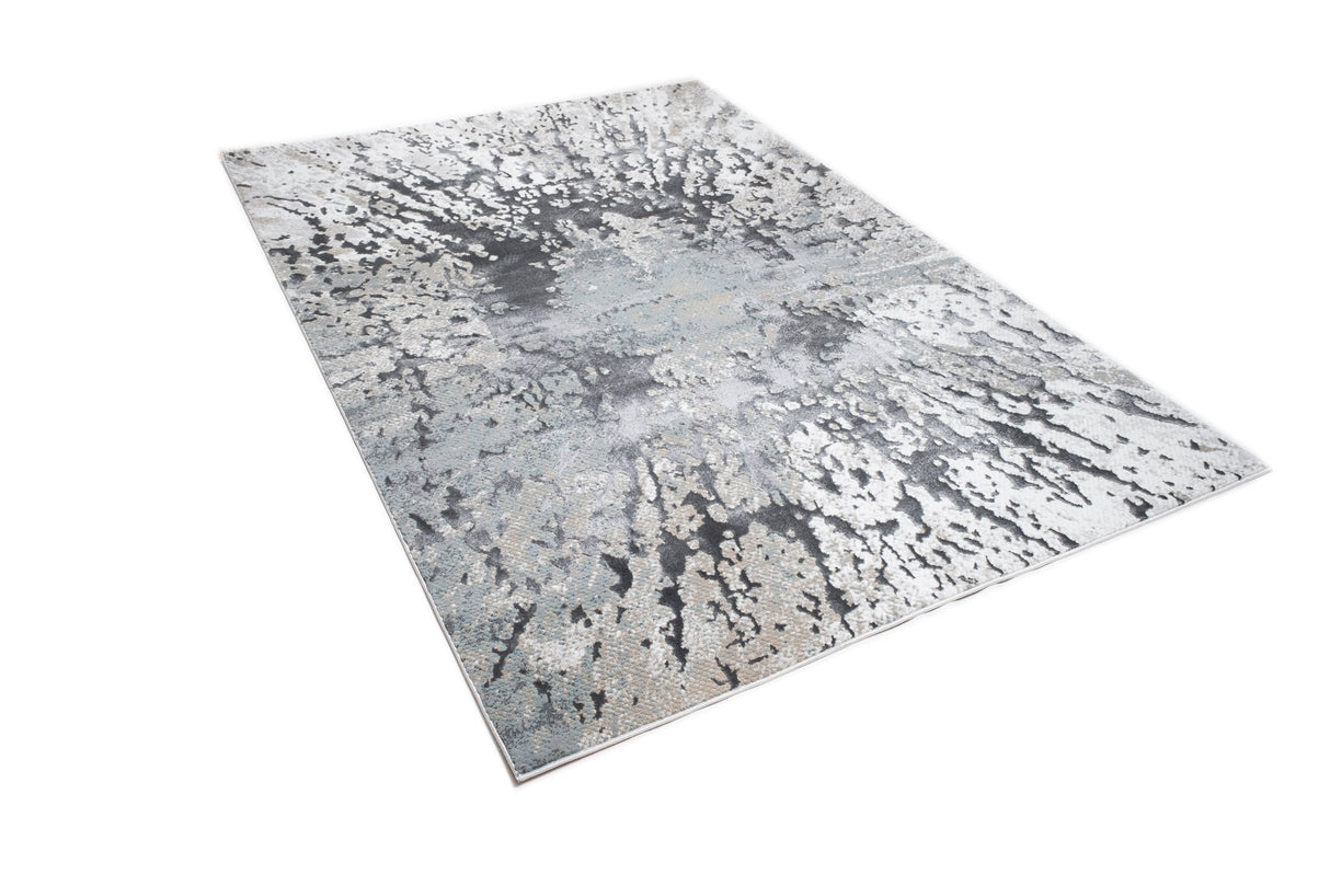 METZ 4209 Polyester Viscose Area Rug - Crème Tone-To-Tone, Charcoal, Silver Gray, Teal, Warm Mocha High-Low Detail, 9' 8" X 13' (1 Rug)
