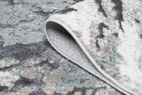 METZ 4209 Polyester Viscose Area Rug - Crème Tone-To-Tone, Charcoal, Silver Gray, Teal, Warm Mocha High-Low Detail, 9' 8" X 13' (1 Rug)
