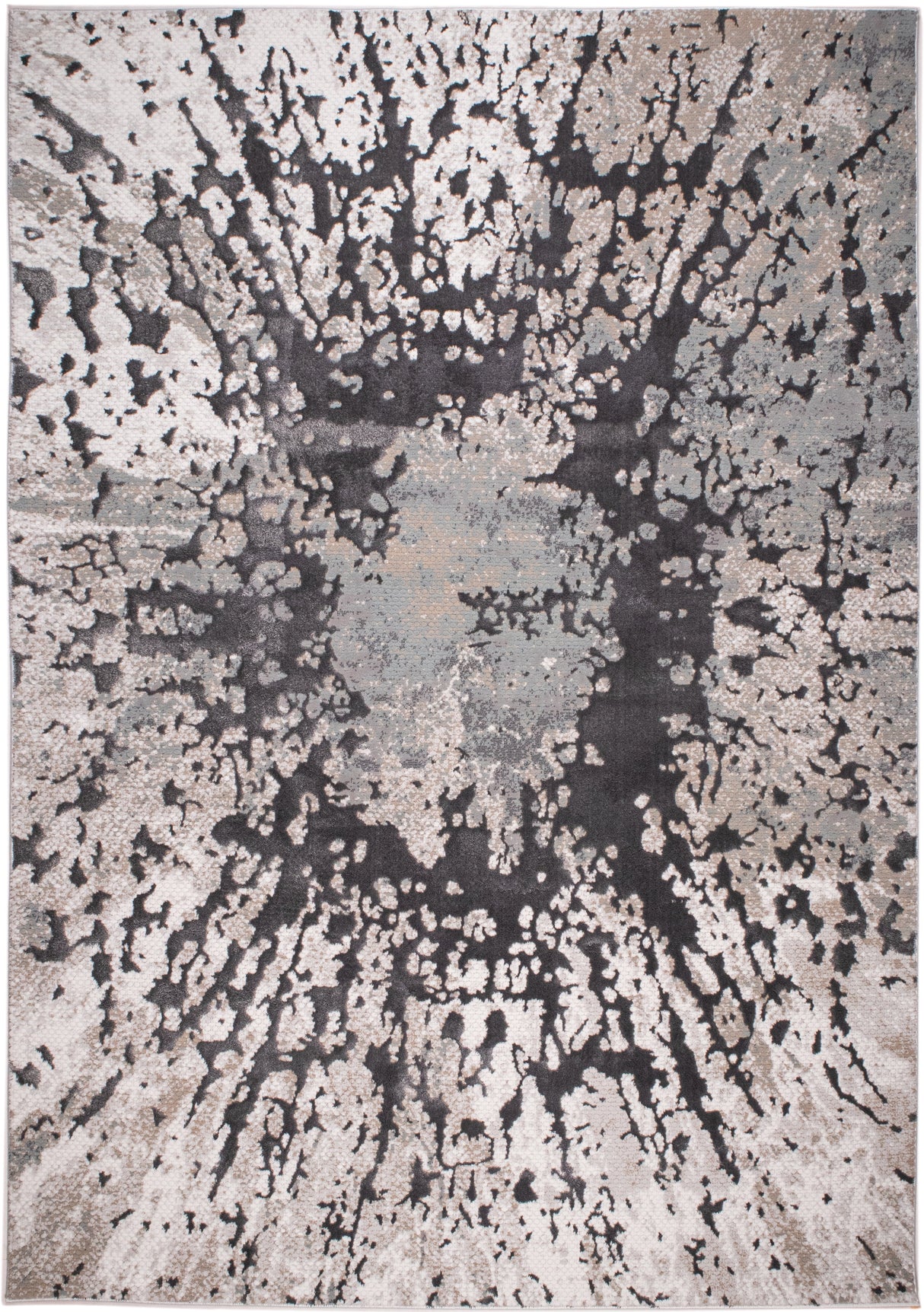 METZ 4209 Polyester Viscose Area Rug - Crème Tone-To-Tone, Charcoal, Silver Gray, Teal, Warm Mocha High-Low Detail, 9' 8" X 13' (1 Rug)