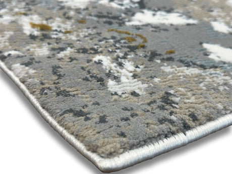 METZ 4210 Area Rug Fabric - Crème, Marbled Charcoal And Grey Abstract, Gold Tone-On-Tone High-Low Design, 7' 8" X 10' 5" (1 Rug)
