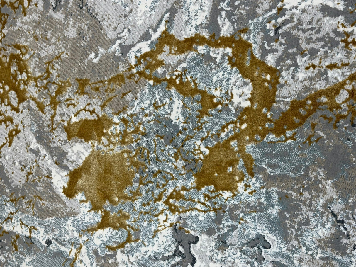 METZ 4210 Area Rug Fabric - Crème, Marbled Charcoal And Grey Abstract, Gold Tone-On-Tone High-Low Design, 7' 8" X 10' 5" (1 Rug)