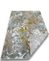 METZ 4210 Area Rug Fabric - Crème, Marbled Charcoal And Grey Abstract, Gold Tone-On-Tone High-Low Design, 7' 8" X 10' 5" (1 Rug)