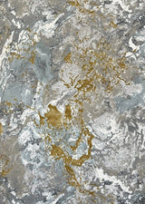 METZ 4210 Area Rug Fabric - Crème, Marbled Charcoal And Grey Abstract, Gold Tone-On-Tone High-Low Design, 7' 8" X 10' 5" (1 Rug)