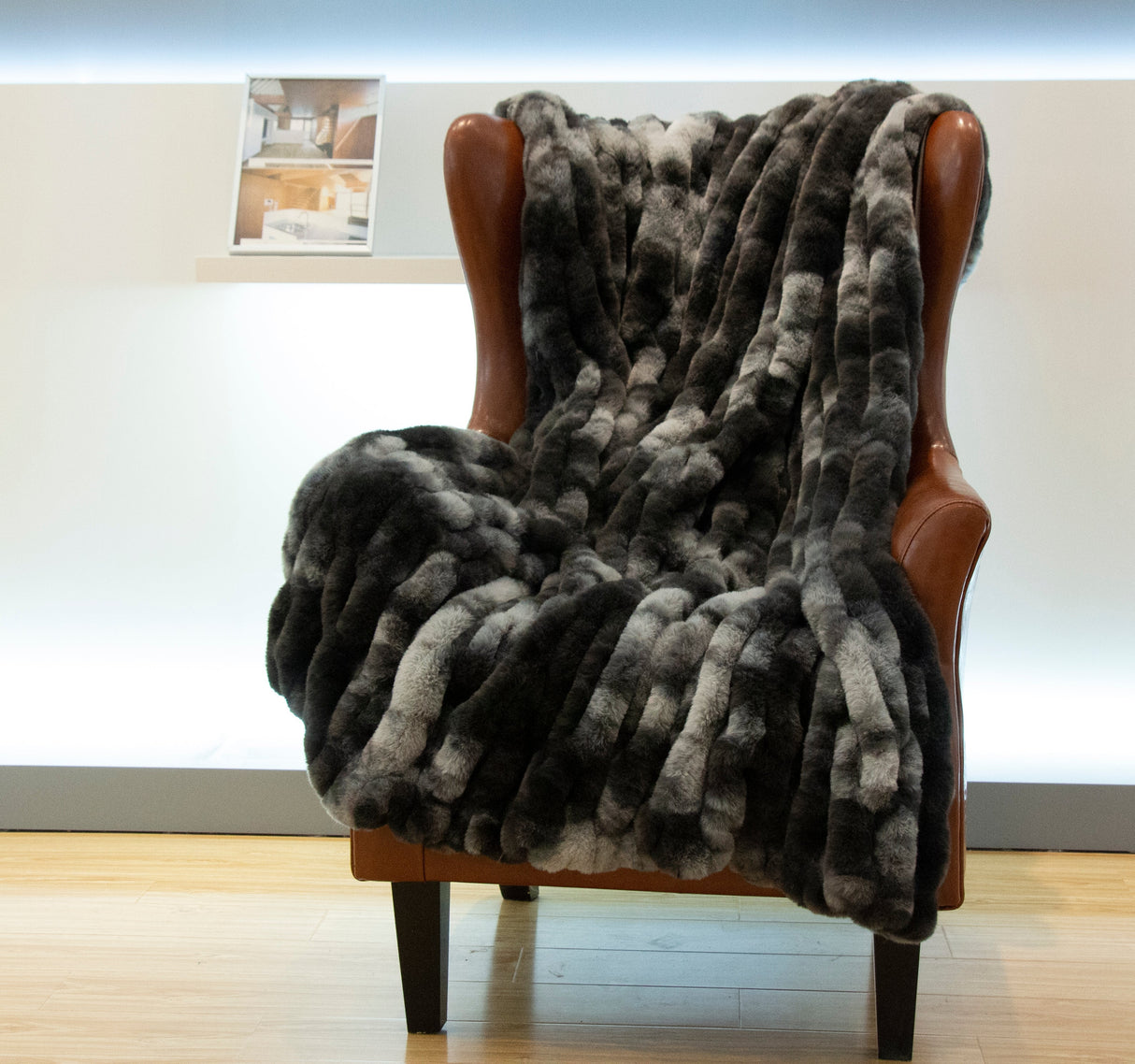 Braided Look Fluffy Soft Faux Fur Fabric - Gray White Braided Look, 104" X 93" (Cal King/Eastern King)
