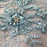 Beaded Floral Lace Fabric on Polyester Net Mesh